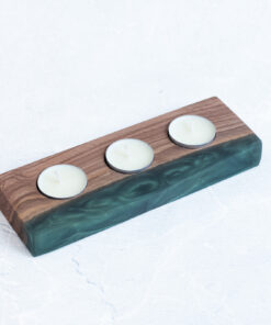 ”Maison d’ Olive” Olive Wood Candle Base with Green Resin